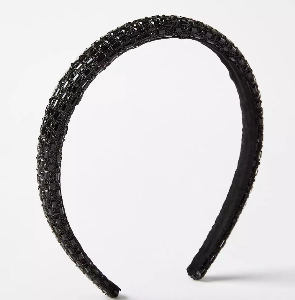 Black Beaded Rhinestone Padded Headband NWT Statement Hair Accessory